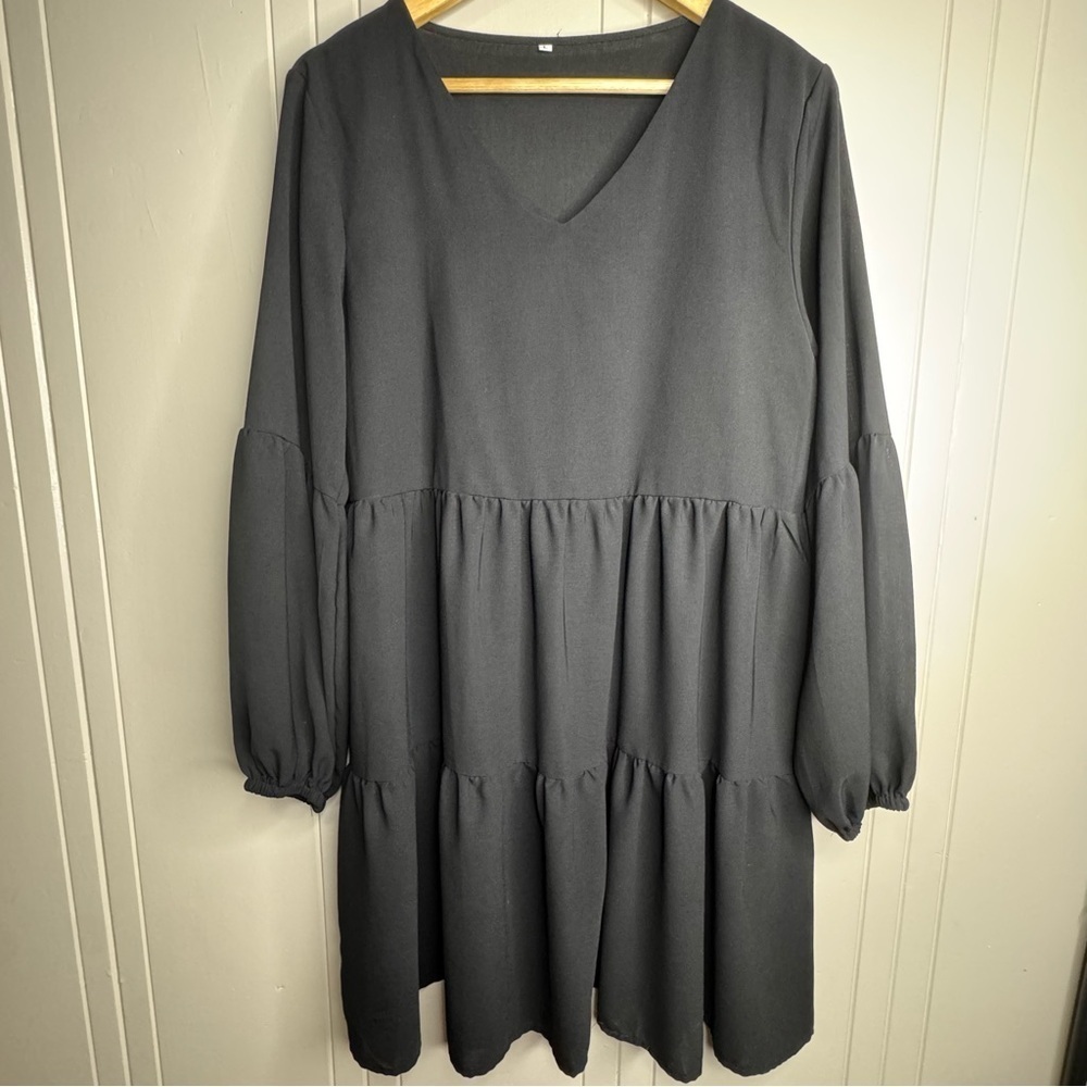 Black V-Neck Baby Doll Dress - Picture 7 of 12
